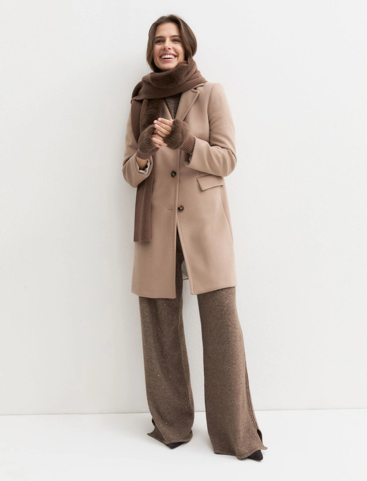 Cappotto semi aderente in jersey soft nocciola -  Emme Marella